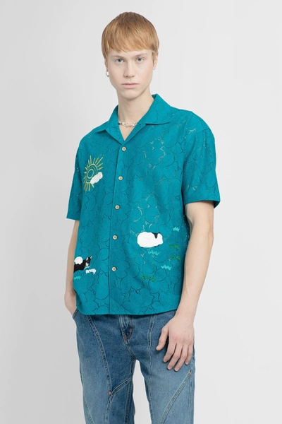 Andersson Bell Motif-embroidered Floral-jacquard Shirt In Green
