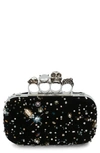 ALEXANDER MCQUEEN SKULL FOUR RING CELESTIAL EMBELLISHED SUEDE BOX CLUTCH