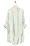 Boho Me Gauze Stripe Print Coverup In White/ Jade
