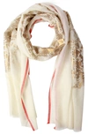 Saachi Metallic Floral Wool Scarf In Ivory