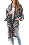 Saachi Retro Gradient Stripe Ruana In Charcoal