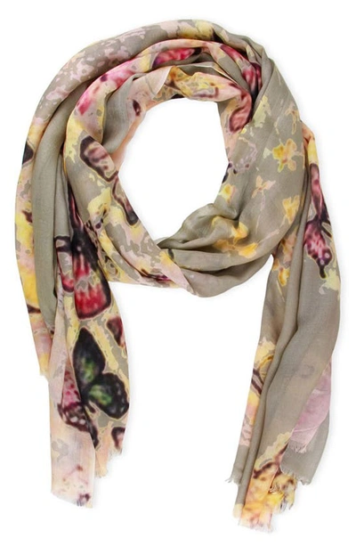 Saachi Multicolor Scattered Butterfly Scarf In Taupe