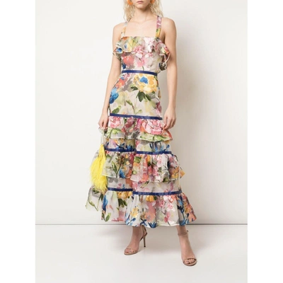Marchesa Tiered Floral Print Dress In Multi