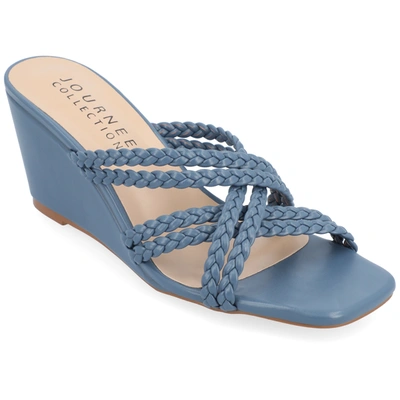 Journee Collection Baylen Braided Strappy Wedge Sandal In Blue