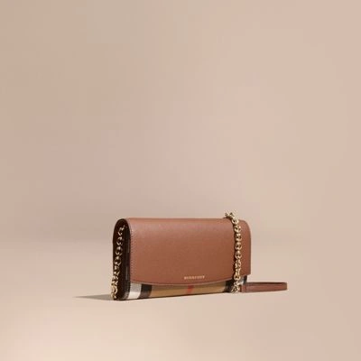 Burberry Porter House Check And Leather Continental Wallet In Tan