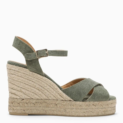 Castaã±er Blaudell Espadrilles With Cross Lace And Tiny Belt On Ankles In Green