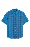 Rodd & Gunn Delaware Stream Linen Short Sleeve Button-up Shirt In Cyan