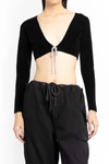 Alexander Wang Cropped Crystal-embellished Cotton-blend Chenille Cardigan In Black