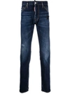 Dsquared2 Straight Style Denim Trousers With Contrast Stitching In Blue