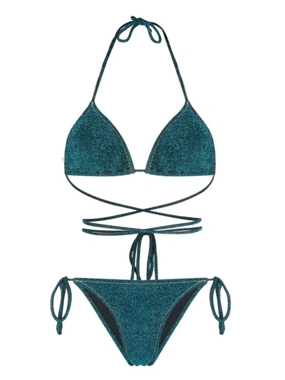 Reina Olga Miami Lurex Triangle Bikini In Blue
