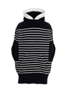 Sacai Navy Blue Striped Hooded Cape In Blue