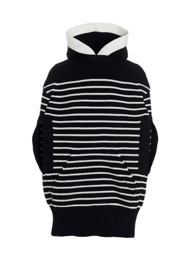 SACAI STRIPED HOODED CAPE