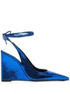 By Far Vaughn Metallic Pointed-toe Wedges In Blu