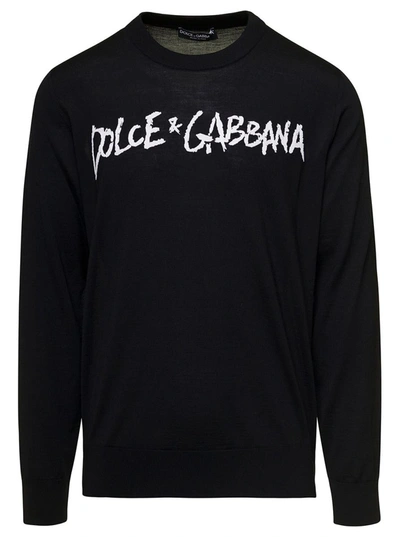 Dolce & Gabbana Logo-print Virgin Wool Jumper In Black