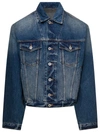 KENZO BLUE DENIM JACKET WITH LOGO PATCH AND CONTRASTING STITCHING IN COTTON DENIM MAN