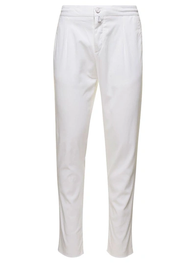 Kiton Elastic Waist Plain Trousers In White