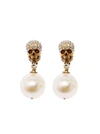 Alexander Mcqueen Pearl Skull Earrings In Metallic
