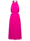 MICHAEL MICHAEL KORS MIDI FUCSHIA PLEATED DRESS WITH CHAIN AND CUT-OUT DETAIL IN RECYCLED POLYESTER BLEND WOMAN