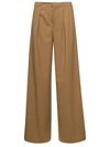 CLOSED BROWN LOOSE PANTS WITH CONCEALED FASTENING AND BELT LOOPS IN WOOL BLEND WOMAN