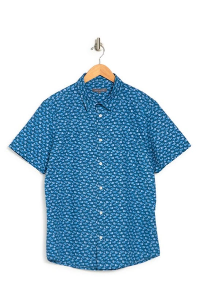 Slate & Stone Whale Print Short Sleeve Button Front Shirt In Blue