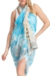 Saachi Misty Mixed Border Scarf In Turquoise