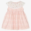 MEBI GIRLS PINK GINGHAM & FLORAL COTTON DRESS