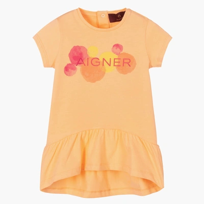 Aigner Babies'  Girls Orange Cotton Logo Dress