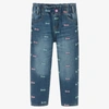 GUESS GIRLS EMBROIDERED LOGO BLUE DENIM JEANS