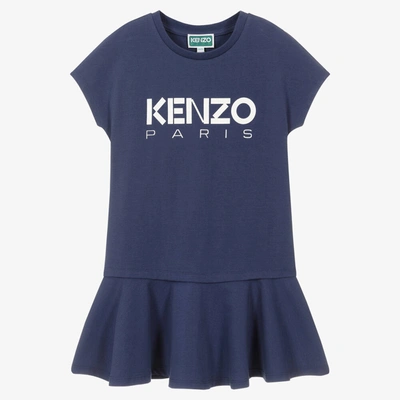 Kenzo Babies' Girls Navy Blue Cotton Logo Dress