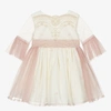 ABUELA TATA GIRLS IVORY & PINK EMBROIDERED TULLE DRESS