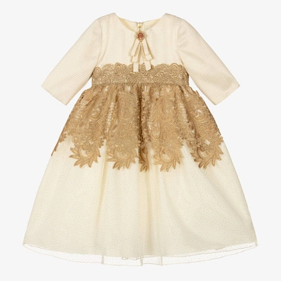 Graci Babies' Girls Ivory & Gold Lace Dress