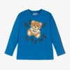 MOSCHINO KID-TEEN BLUE COTTON TEDDY BEAR LOGO TOP