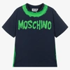 MOSCHINO KID-TEEN BOYS BLUE & GREEN LOGO PRINT T-SHIRT