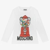 MOSCHINO KID-TEEN WHITE COTTON TEDDY BEAR LOGO TOP