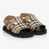 BURBERRY BEIGE CHECK LEATHER SANDALS