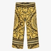 Versace Kids Black & Gold Silk Barocco Lounge Pants In Black