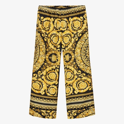 Versace Kids Black & Gold Silk Barocco Lounge Pants