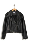 WEWOREWHAT CROP FAUX LEATHER MOTO JACKET