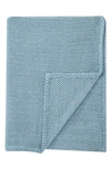 Melange Cotton Herringbone Blanket In Blue