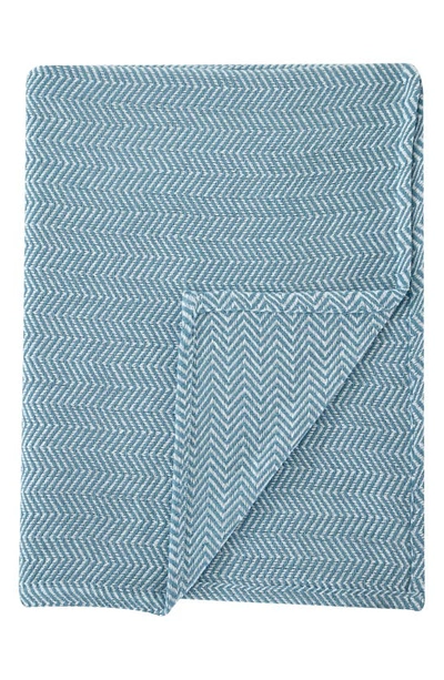 Melange Home Cotton Herringbone Blanket In Blue