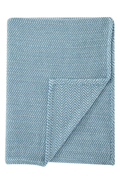 Melange Cotton Herringbone Blanket In Blue