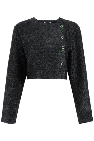 Ganni + Net Sustain Cropped Metallic Recycled Knitted Sweater In Black
