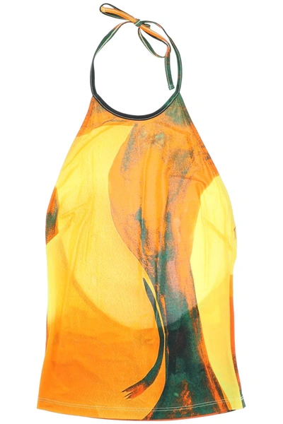 Louisa Ballou Printed Stretch-jersey Halterneck Tank In Orange