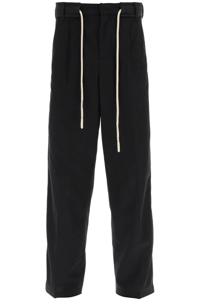 PALM ANGELS PALM ANGELS DRAWSTRING COTTON PANTS WITH SIDE BANDS