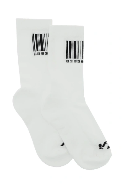 Vtmnts Barcode Print Stretch Cotton Socks In White