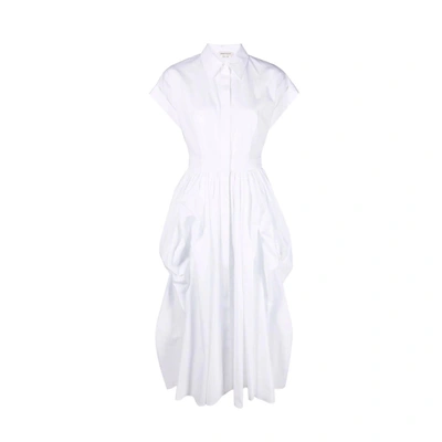 Alexander Mcqueen Cotton Midi Dress In White