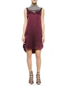 HAUTE HIPPIE Embellished-Neck Silk Shift Dress, Fig