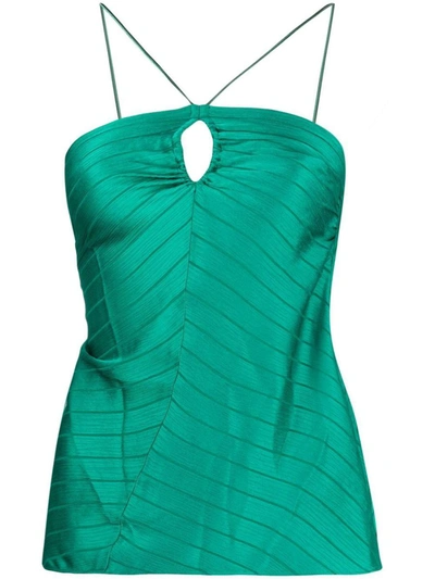 Forte Forte Silk Creponne Pinstripe One Shoulder Top In Emerald