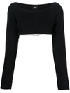 Gcds Logo-chain Cropped Knitted Top In Black