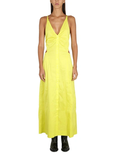Ganni Crossover-strap Button-fastening Dress In Yellow
